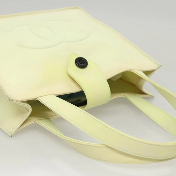 CHANEL COCO Mark Hand Bag Nylon Yellow Gold CC Auth - Picture 6 of 16